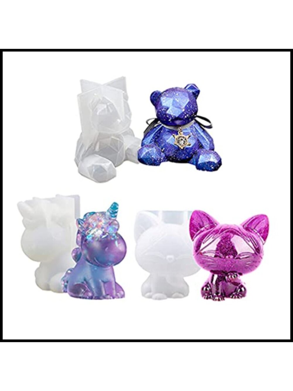 3D Animal Resin Molds Silicone Casting Molds Bear Unicorn Cat DIY Craft